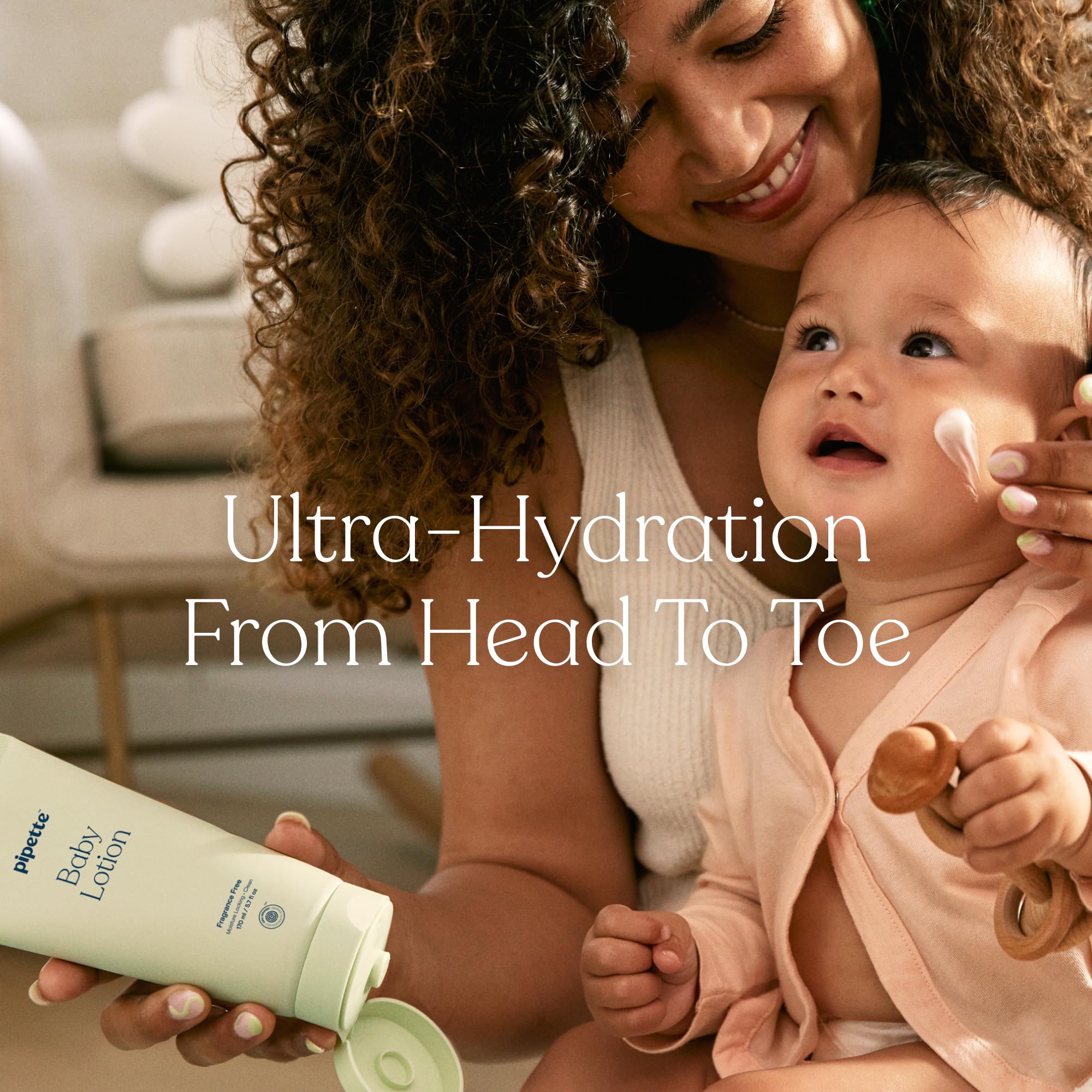 Pipette Fragrance Free Wash label highlights no sulfates for sensitive skin.
