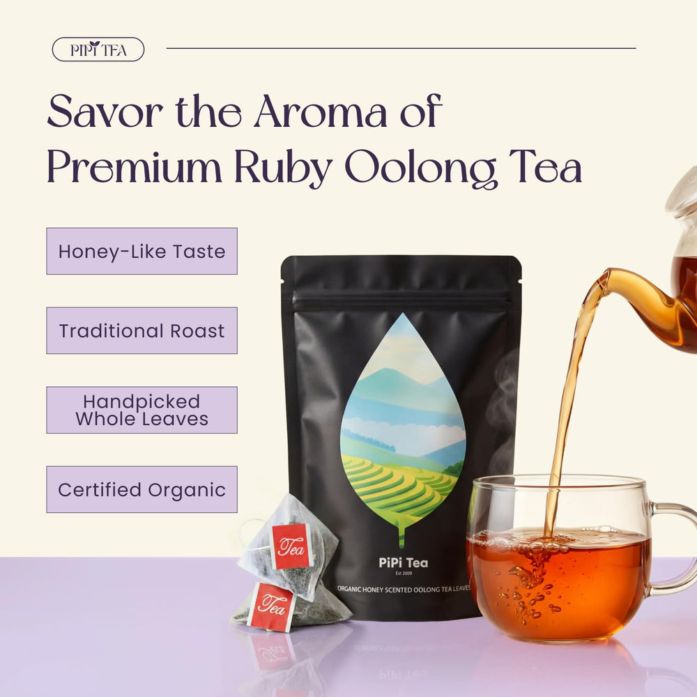 A steaming cup of PiPi Tea Oolong reveals a smooth, honey-kissed aroma.