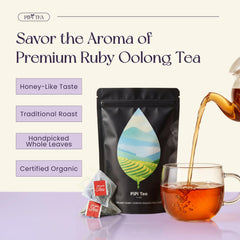 A steaming cup of PiPi Tea Oolong reveals a smooth, honey-kissed aroma.