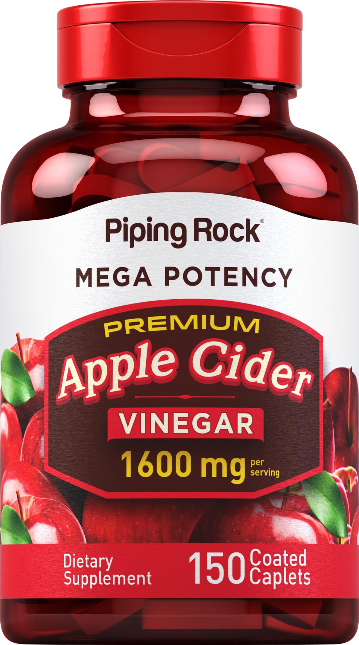 Piping Rock Apple Cider Vinegar Caplets bottle front for a convenient daily supplement routine.