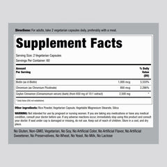 Piping Rock cinnamon capsules close-up label, emphasizing vegetarian non-GMO formulation.