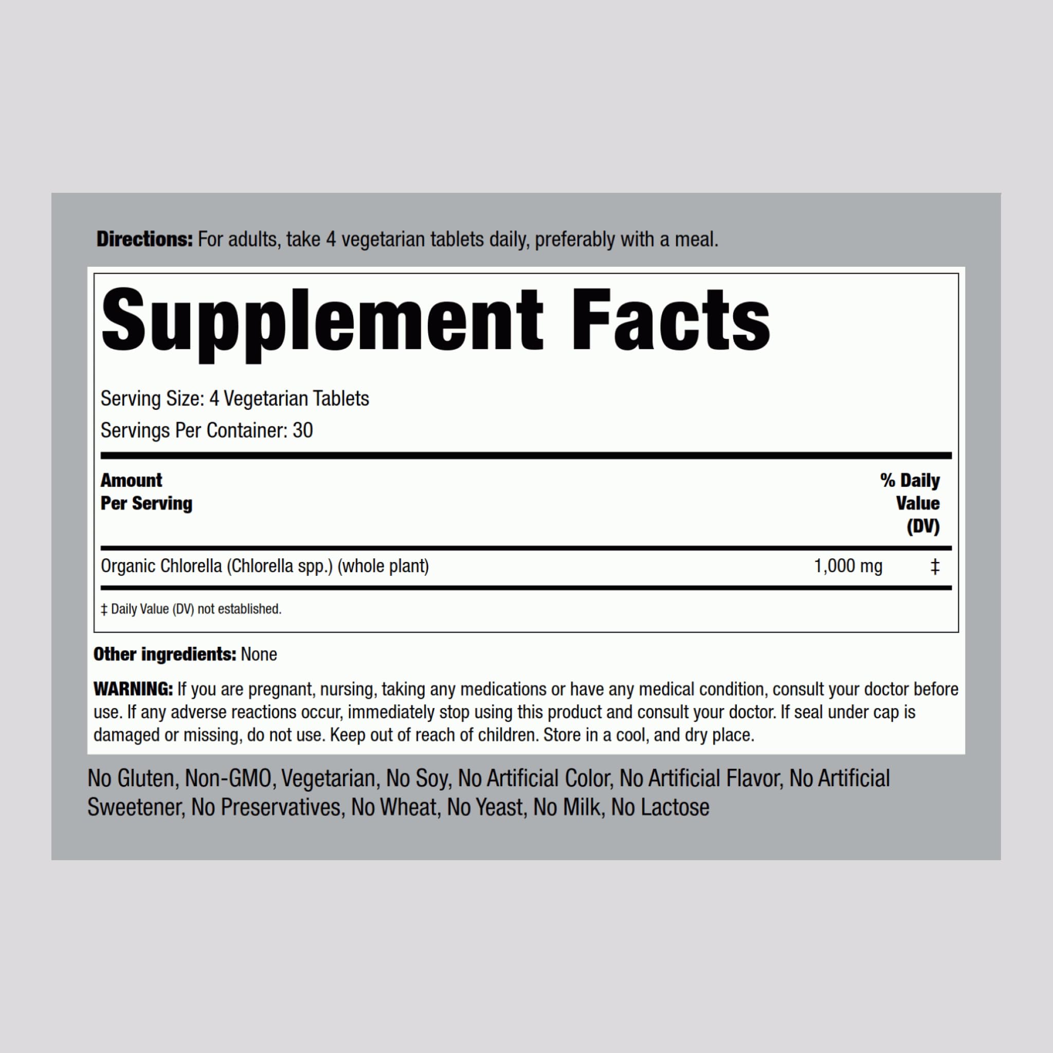 Piping Rock Chlorella tablets close-up, compact daily capsules for easy use.
