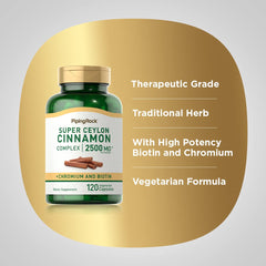 Piping Rock cinnamon capsules with chromium and biotin for balanced nutrition.