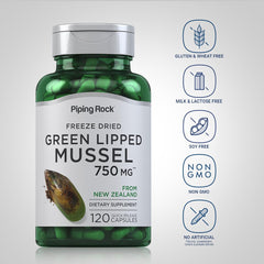 Piping Rock Green Lipped Mussel bottle cap sealed for freshness.