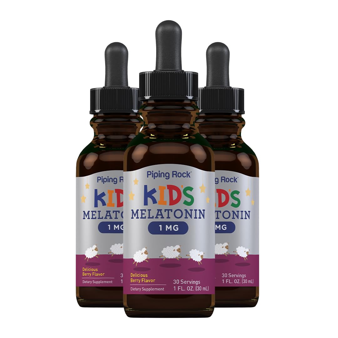 Piping Rock Kids Melatonin Liquid Berry Dropper bottle for easy bedtime use