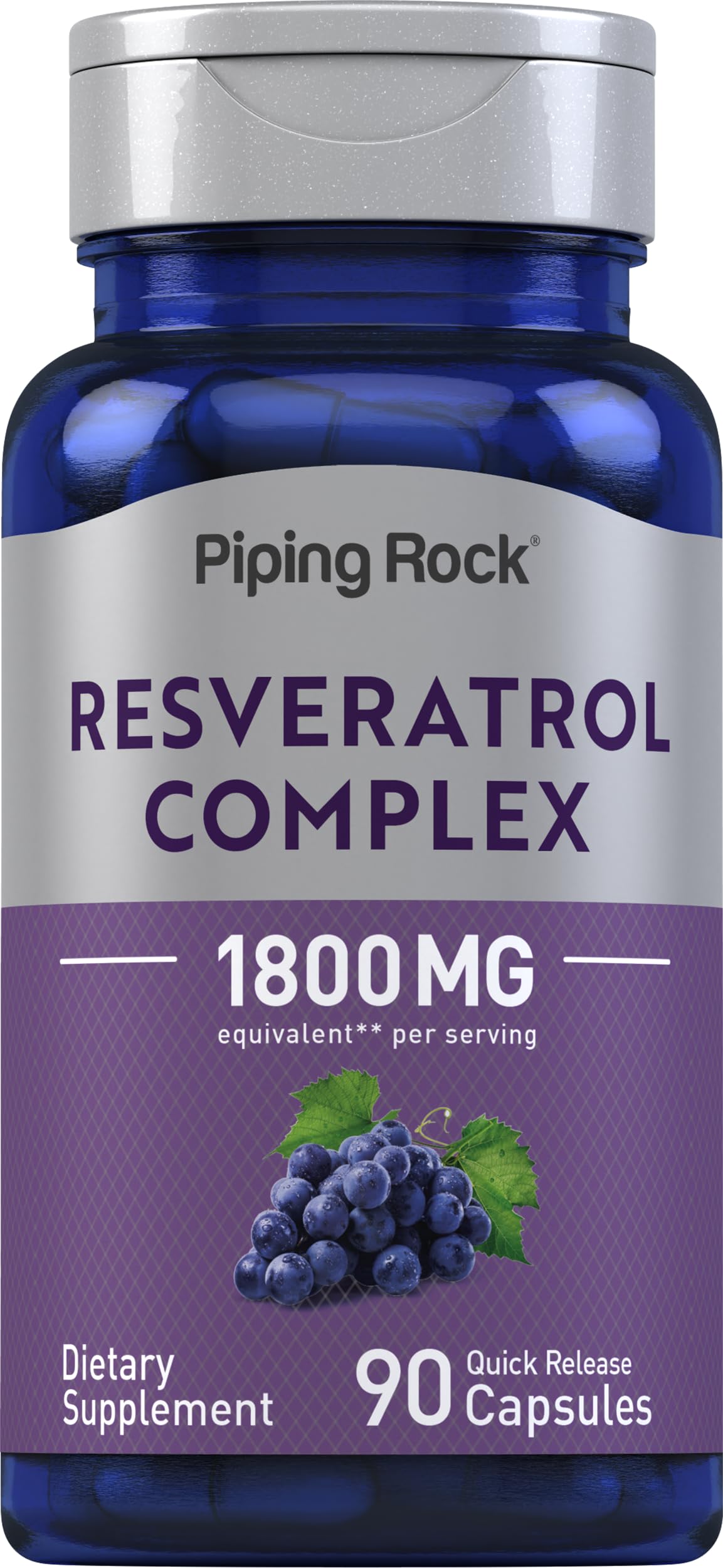 Piping Rock Resveratrol Complex bottle front view highlights ultra potent formula