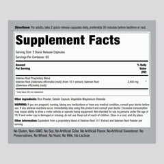 Piping Rock Valerian Root Capsules ingredient panel highlighting traditional herbal blend.