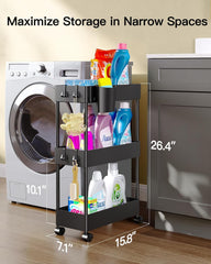 Pipishell slim storage cart front view highlights three tiers for versatile home storage.