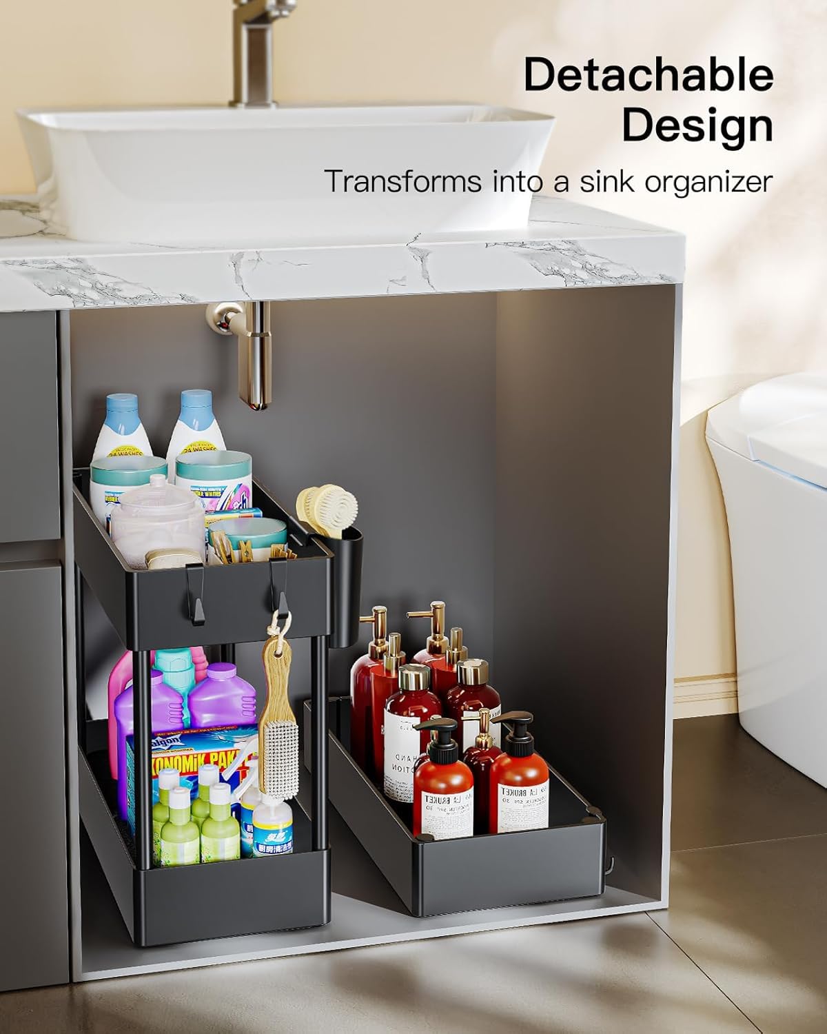 Pipishell rolling cart simplifies organization in laundry rooms and bathrooms.
