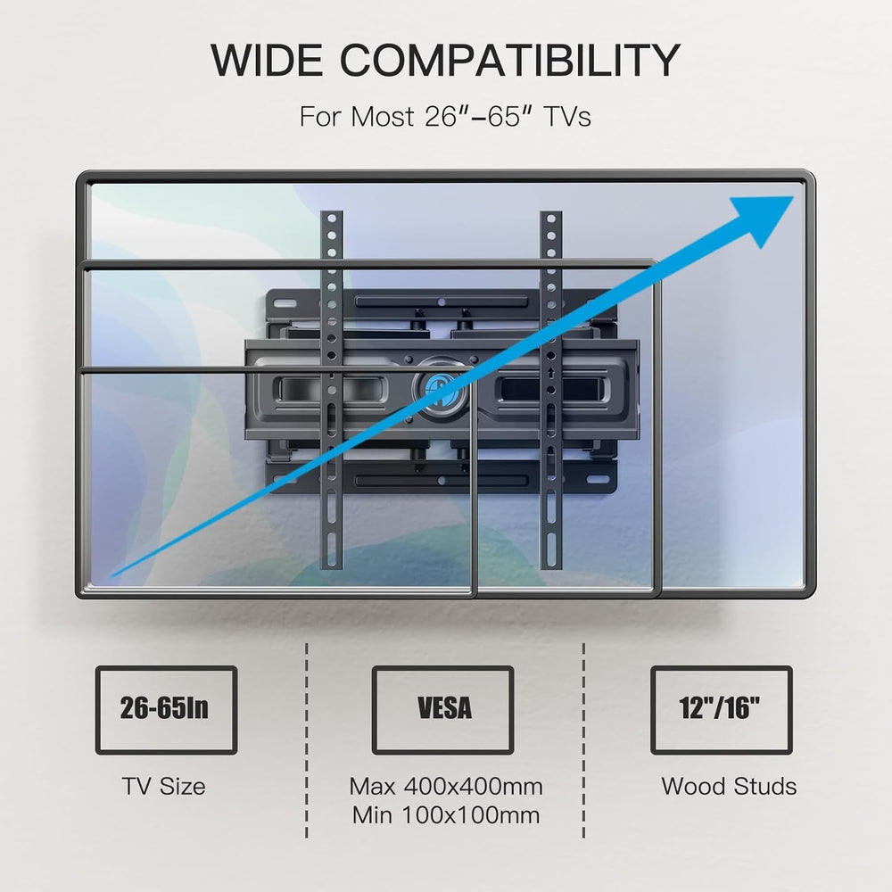 Pipishell wall mount fits 26 to 65 inch TVs up to 99 pounds.