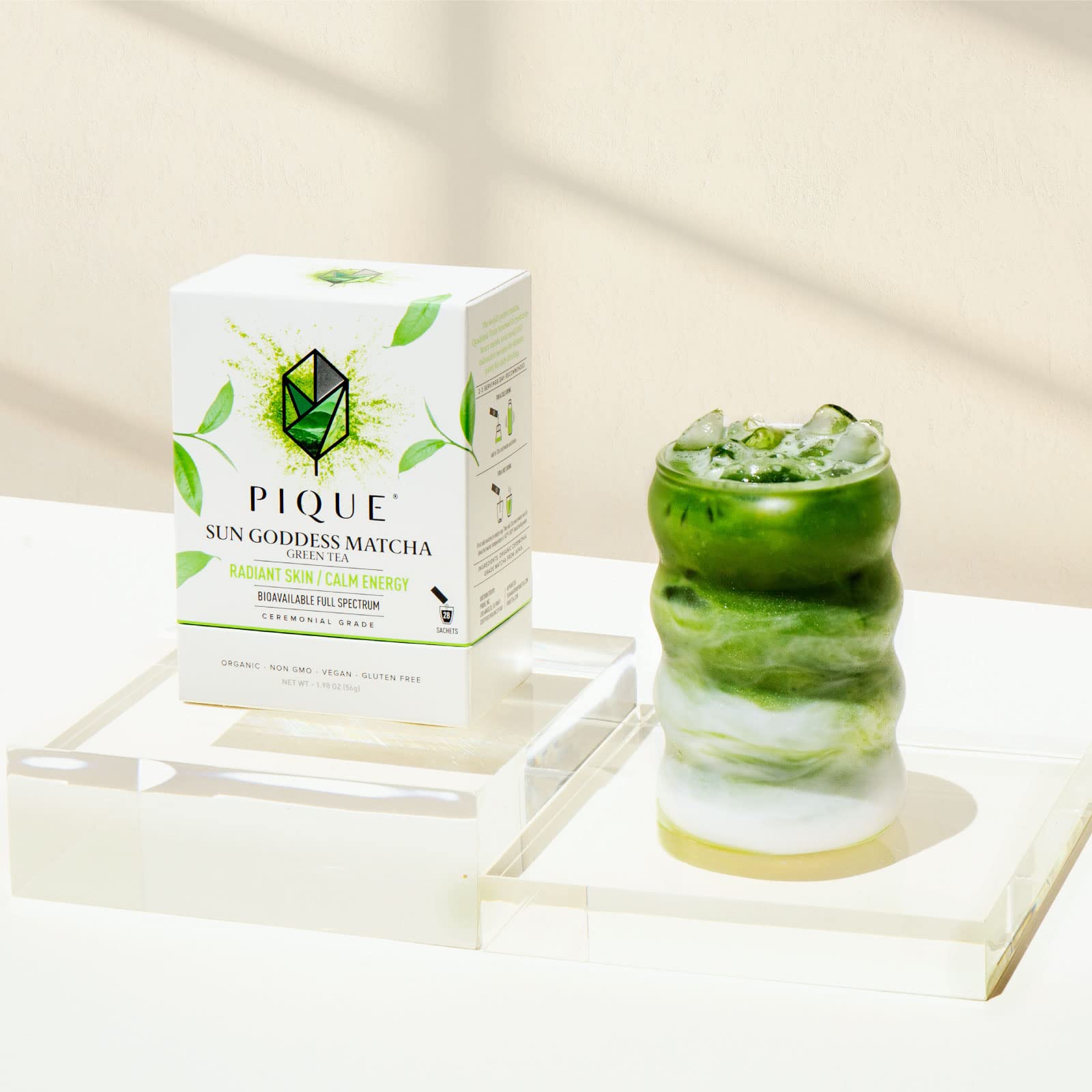 PIQUE Sun Goddess Matcha rich in L-theanine amino acids for balanced focus