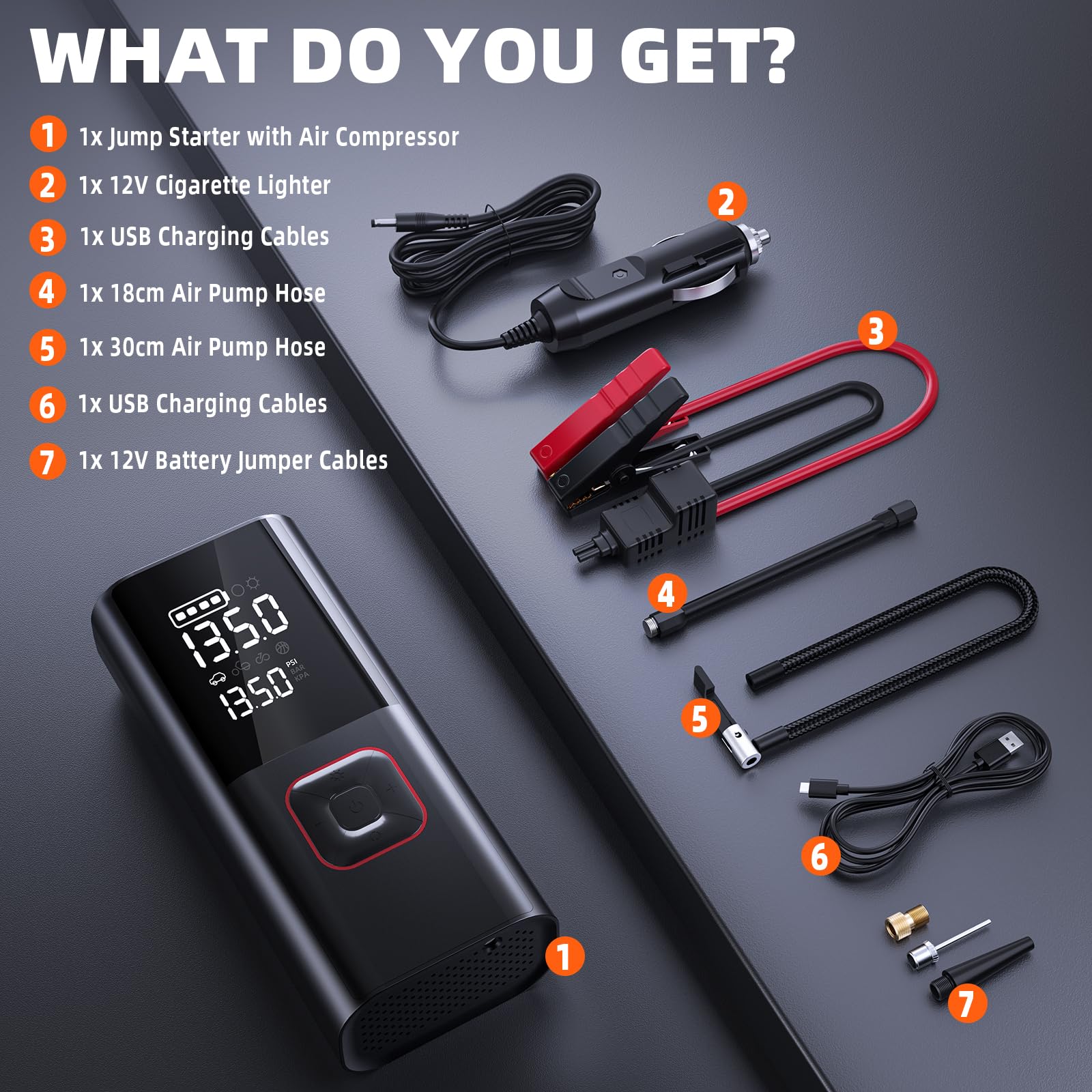 PIRAIL Jump Starter inflates tires up to 160 PSI safely and accurately.