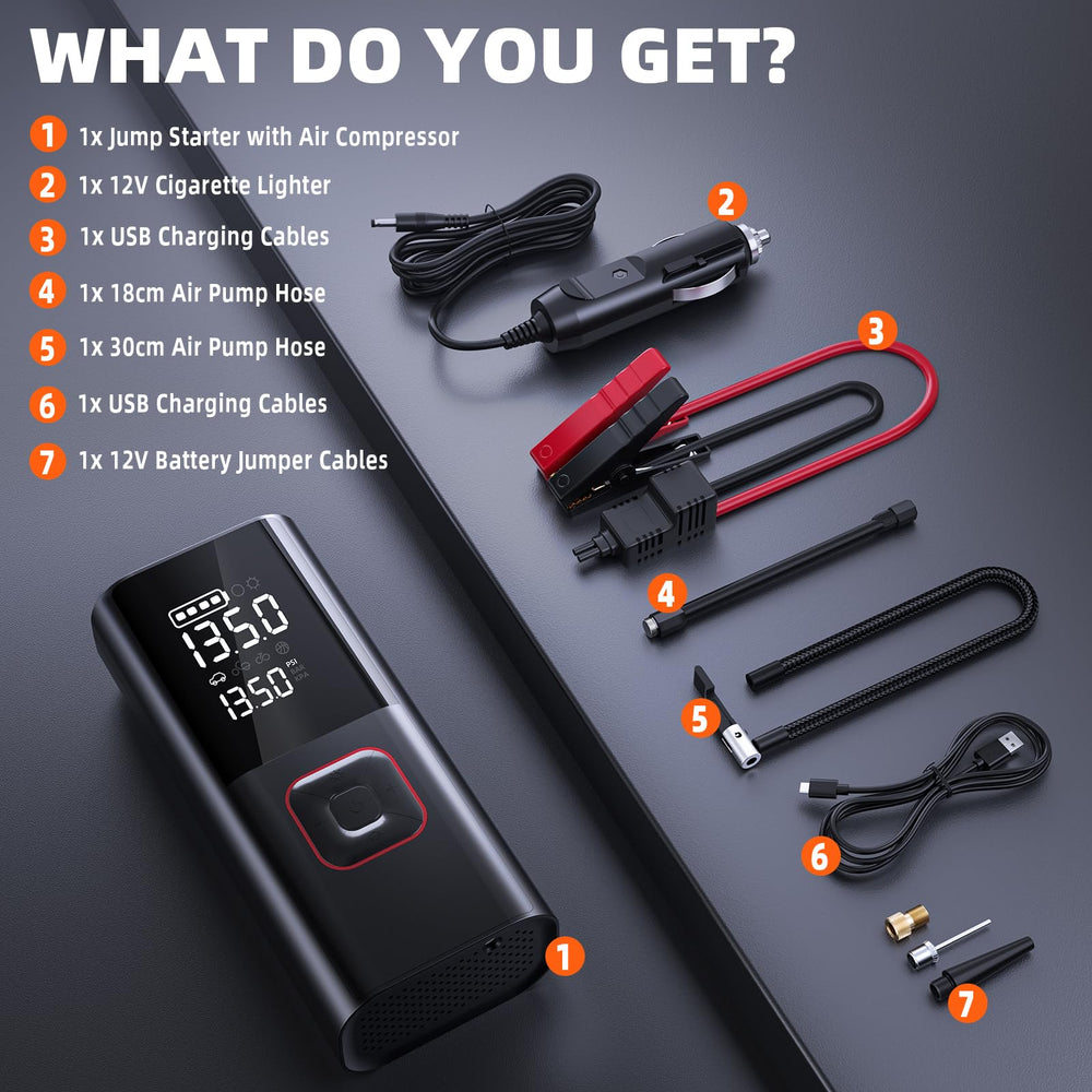 PIRAIL Jump Starter inflates tires up to 160 PSI safely and accurately.