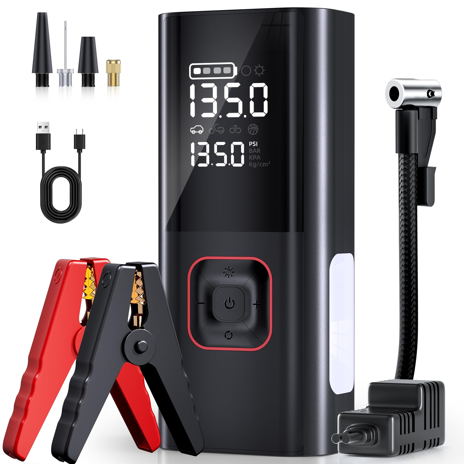 PIRAIL Jump Starter compact design shown for easy storage and on the go use.