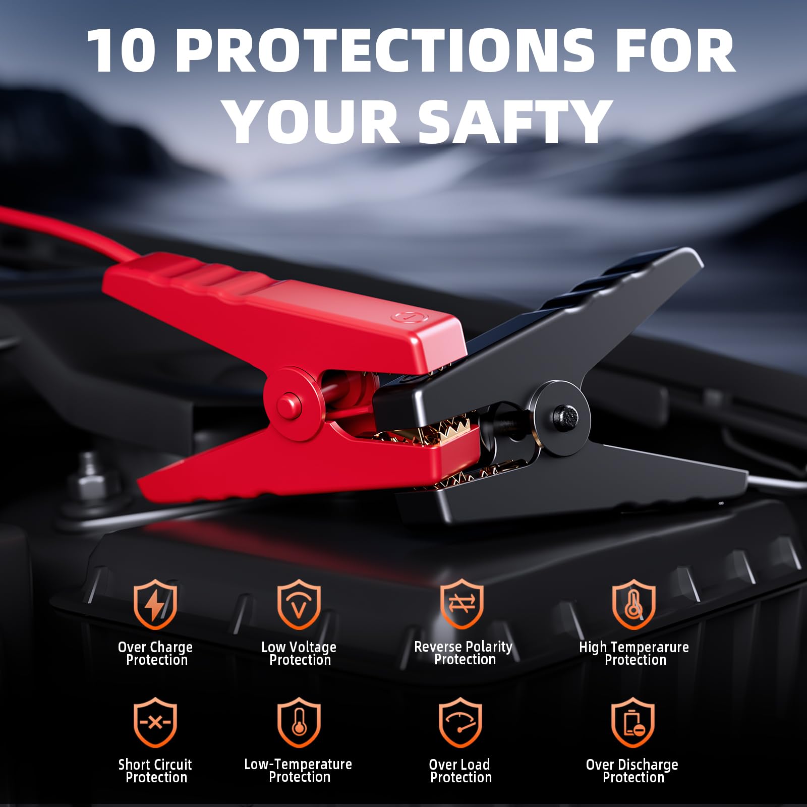 PIRAIL Jump Starter LED light in three modes for night tasks.