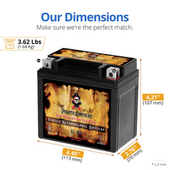 Pirate Battery YTX5L-BS sealed AGM case prevents leaks and reduces maintenance.