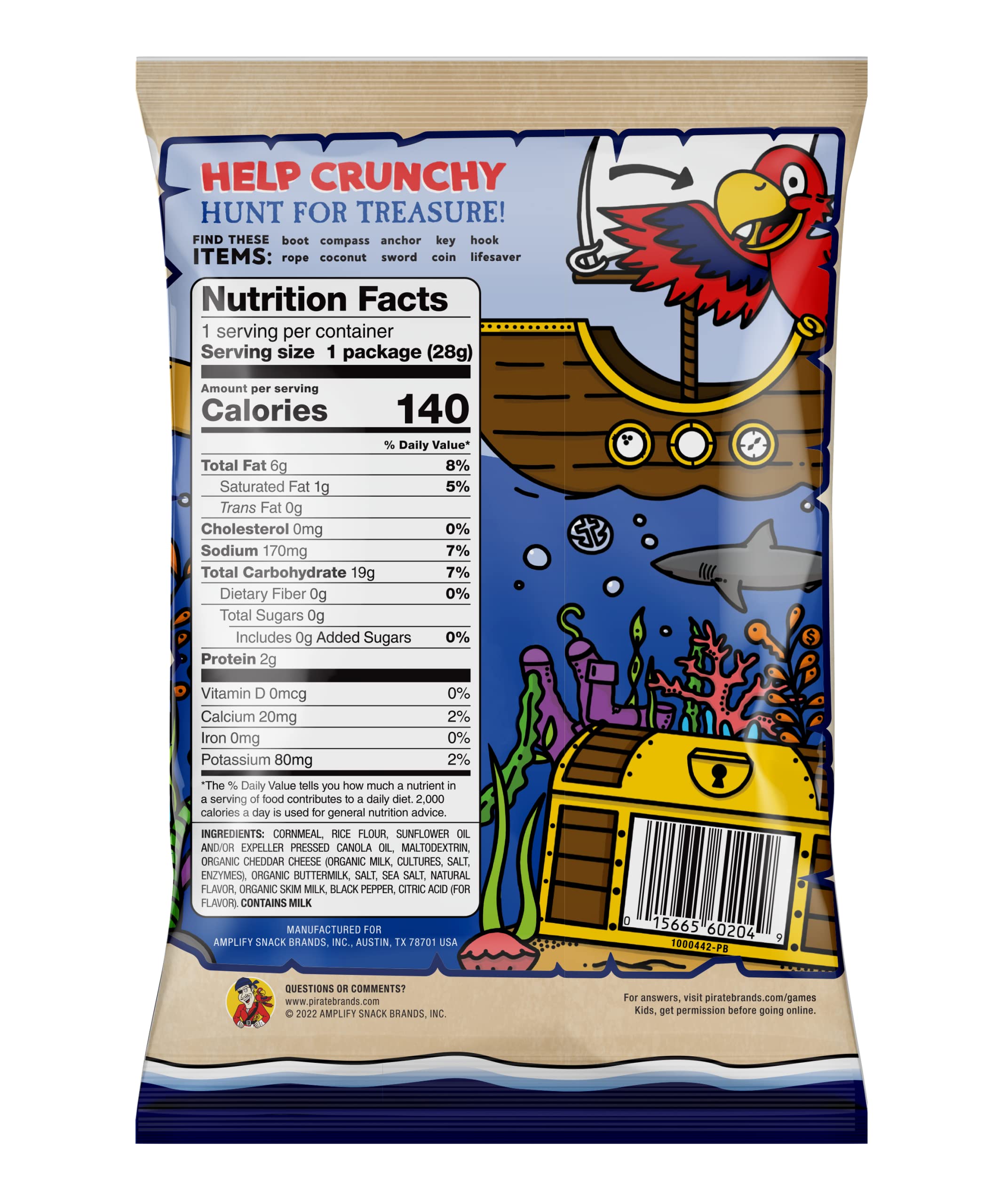 Pirate's Booty baked cheese puffs with real cheese deliver a savory crunch.