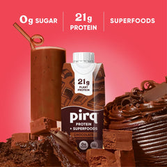 Pirq chocolate protein shake in glass bottle, dairy-free and gluten-free
