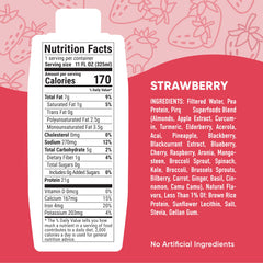 Pirq strawberry protein shake bottle with 12-pack, convenient dairy-free protein option.