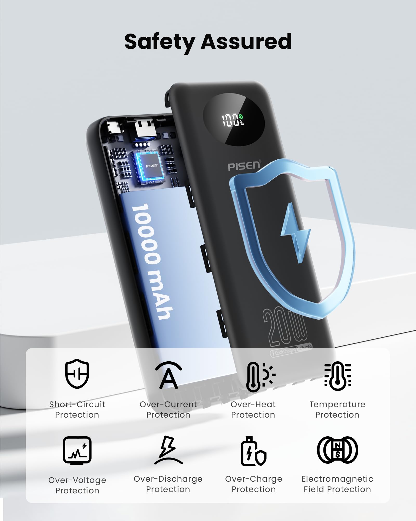 PISEN flight-approved power bank ready for air travel.