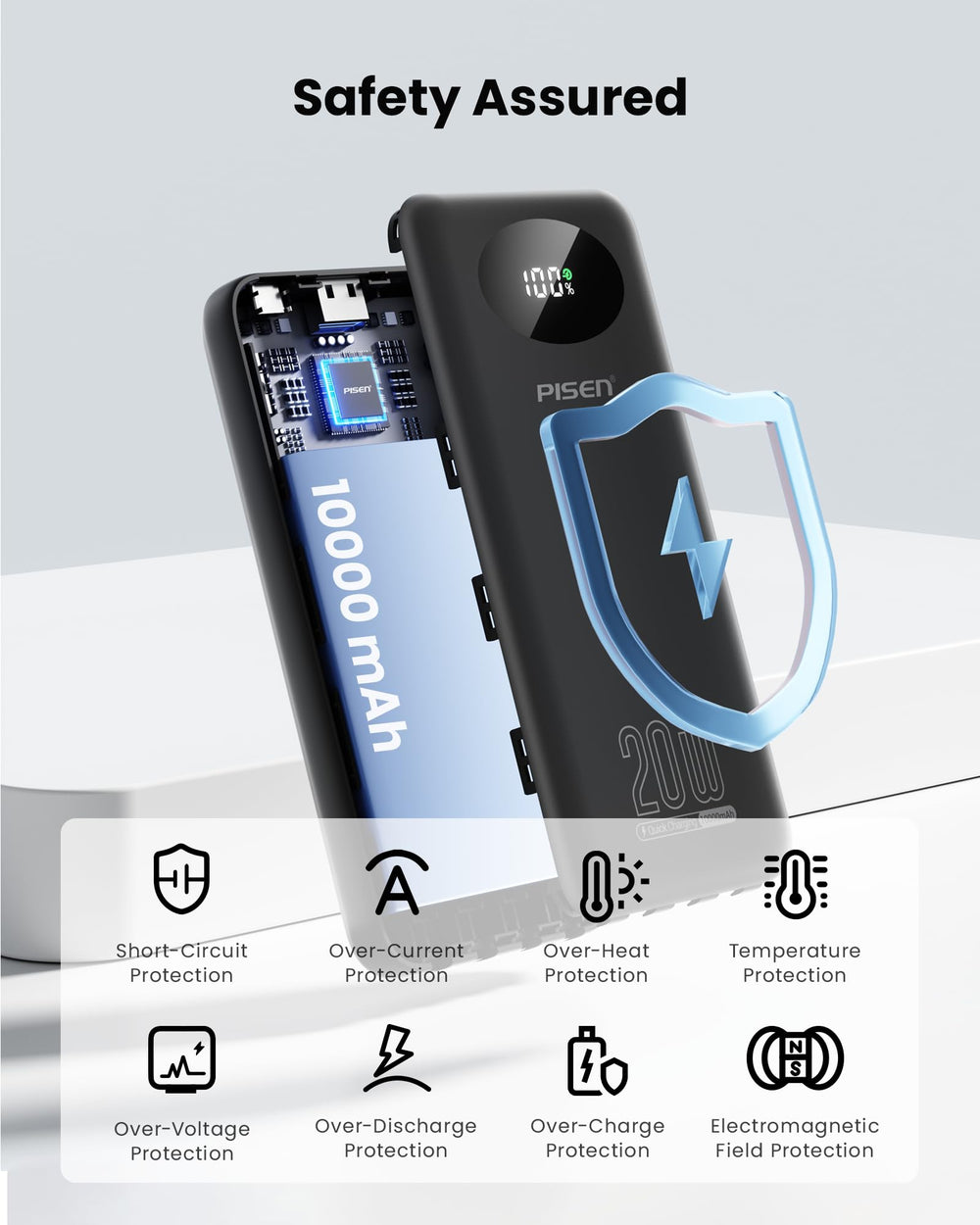 PISEN flight-approved power bank ready for air travel.