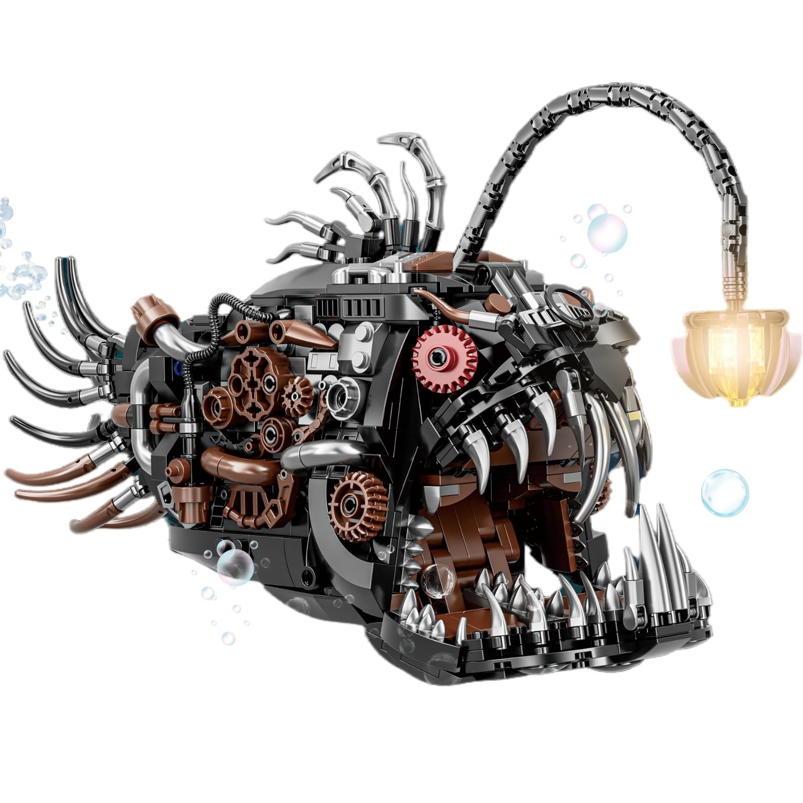 PIVONAX Angler Fish close-up with retro gears for display decor