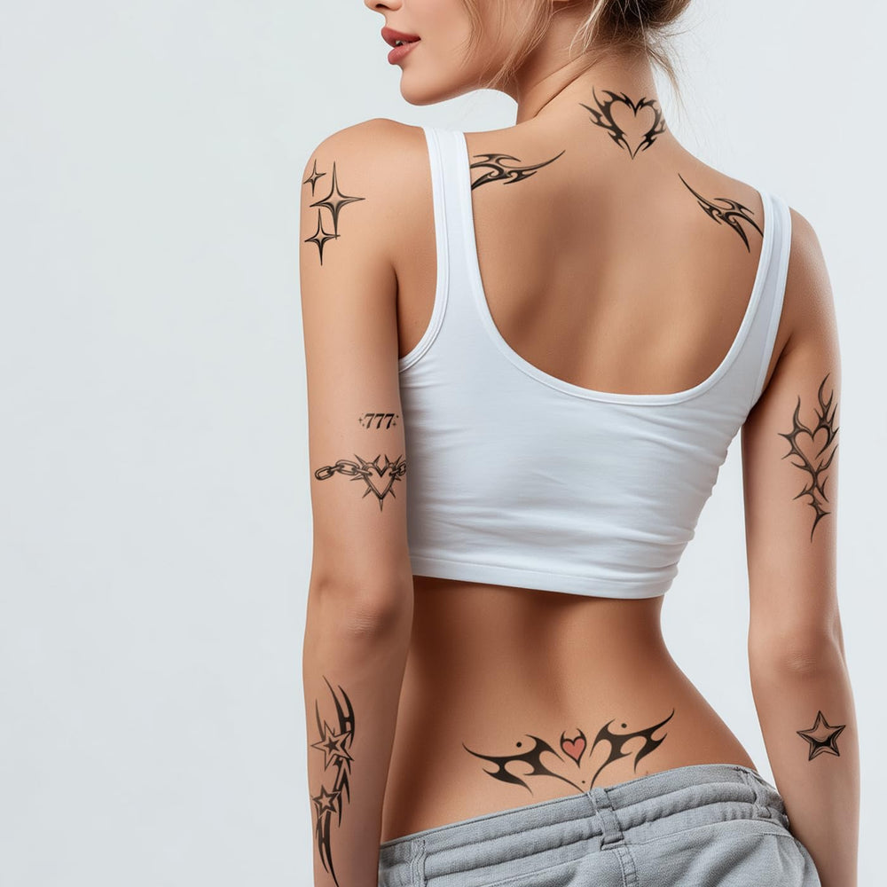 Pixel Hearts stars tattoo with metallic glam for shine