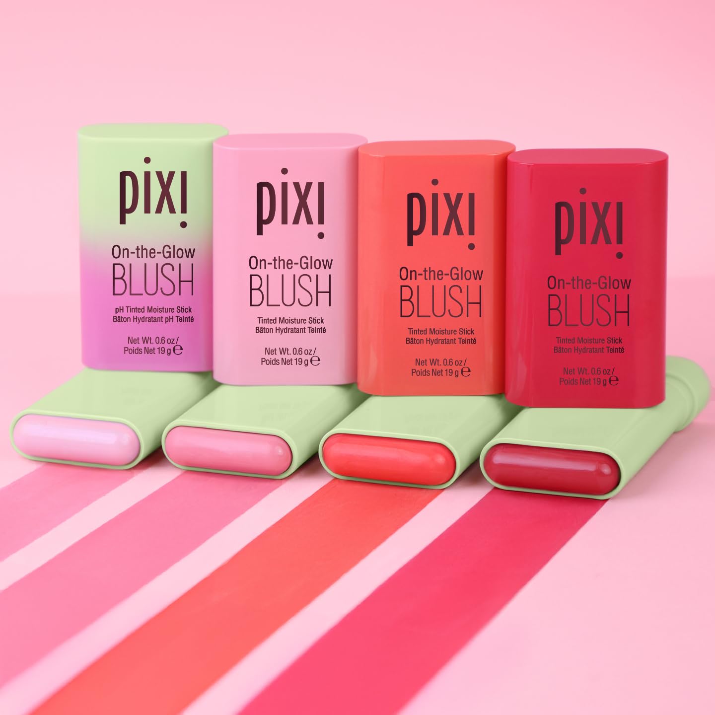Pixi On-the-Glow Blush Stick Cheektone ingredients highlight ginseng, aloe, and fruit extracts.