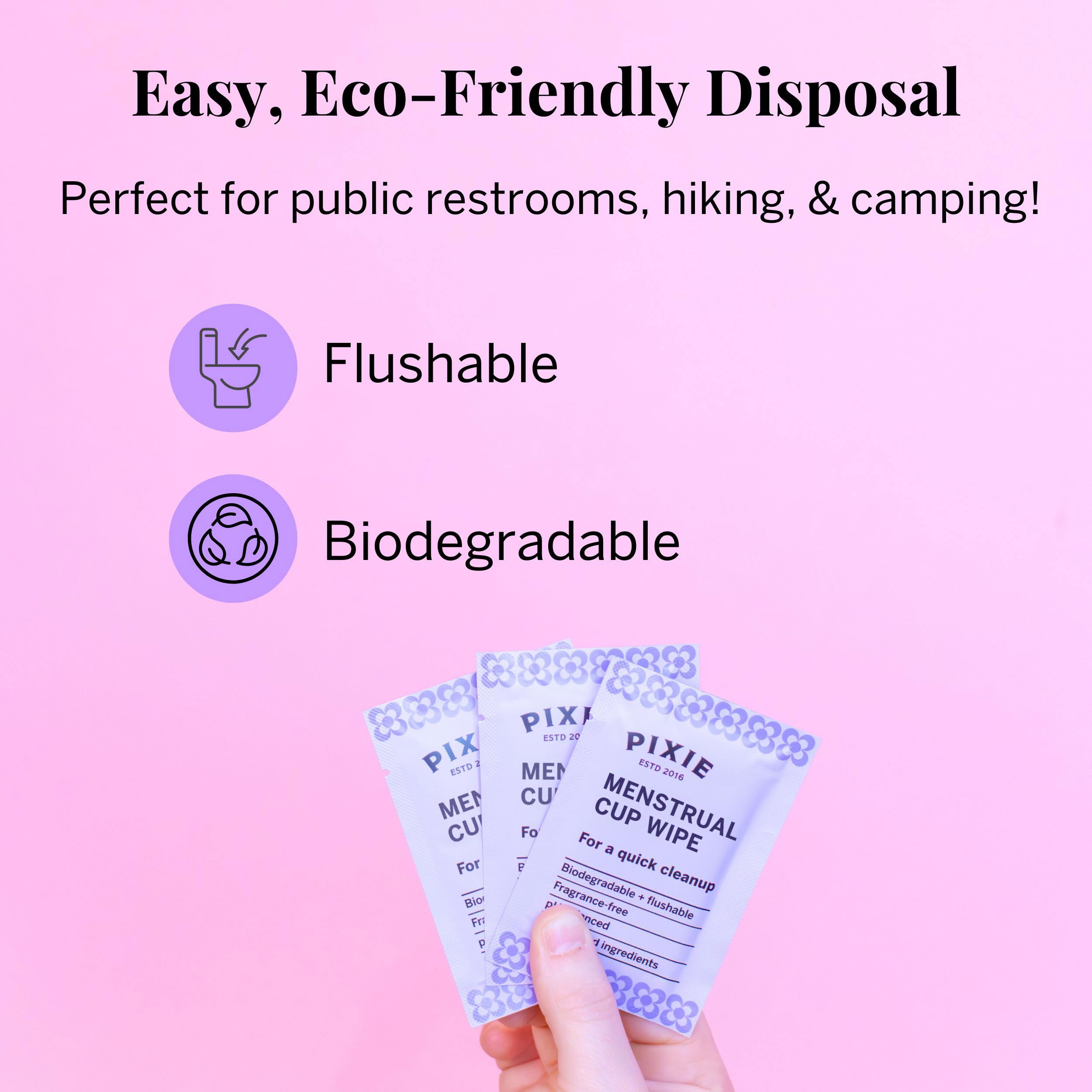 Pixie Cup biodegradable and flushable wipes minimize waste