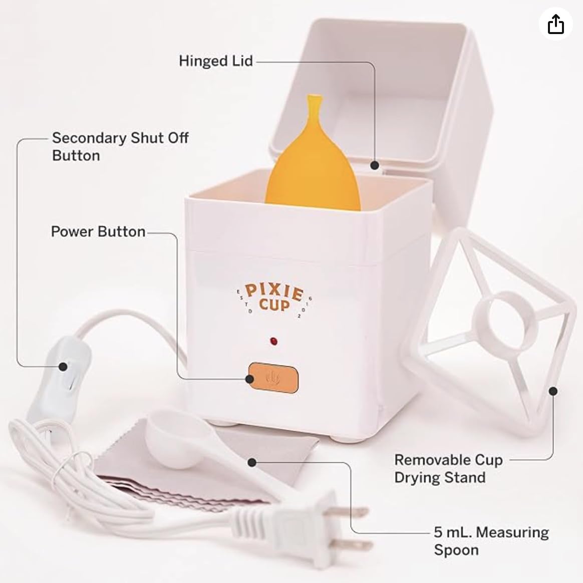 Pixie Cup Steam Cleaner BPA-free label visible on product packaging.