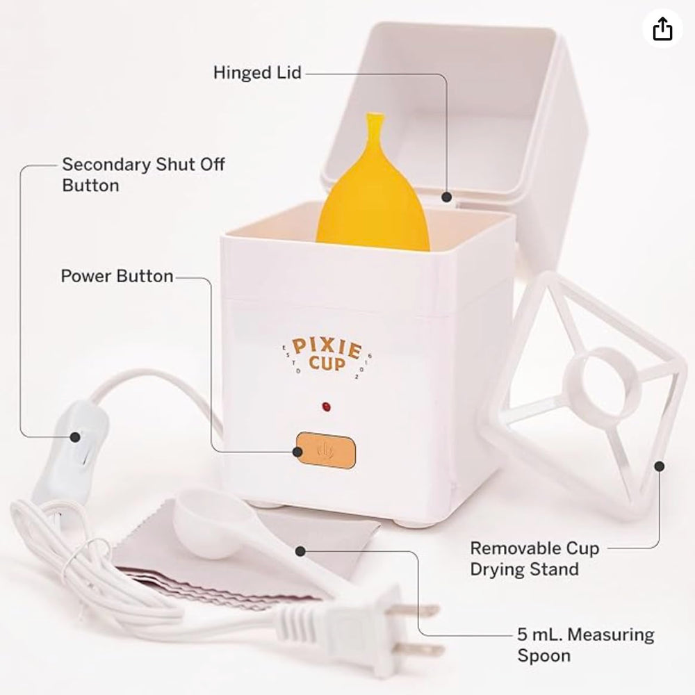 Pixie Cup Steam Cleaner BPA-free label visible on product packaging.