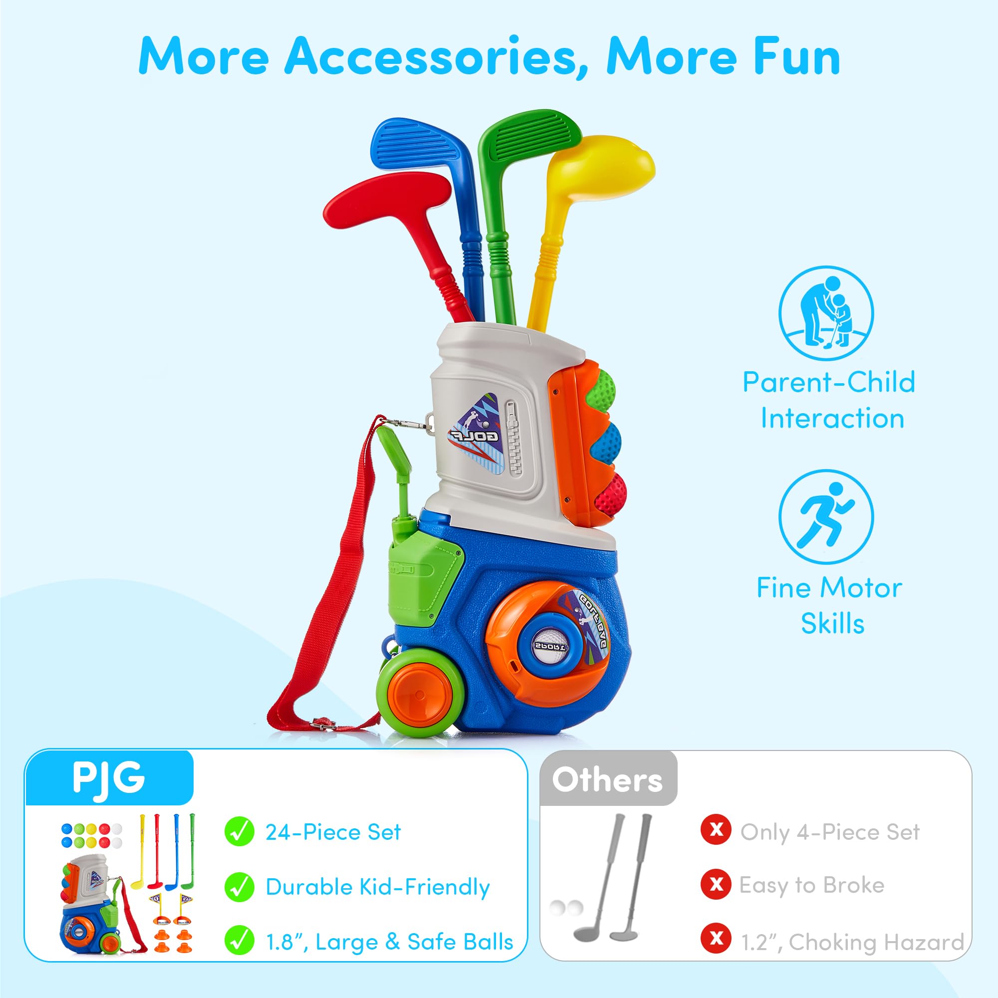 PJG Toddler Golf Set retractable handle enables easy carrying during outdoor sessions.