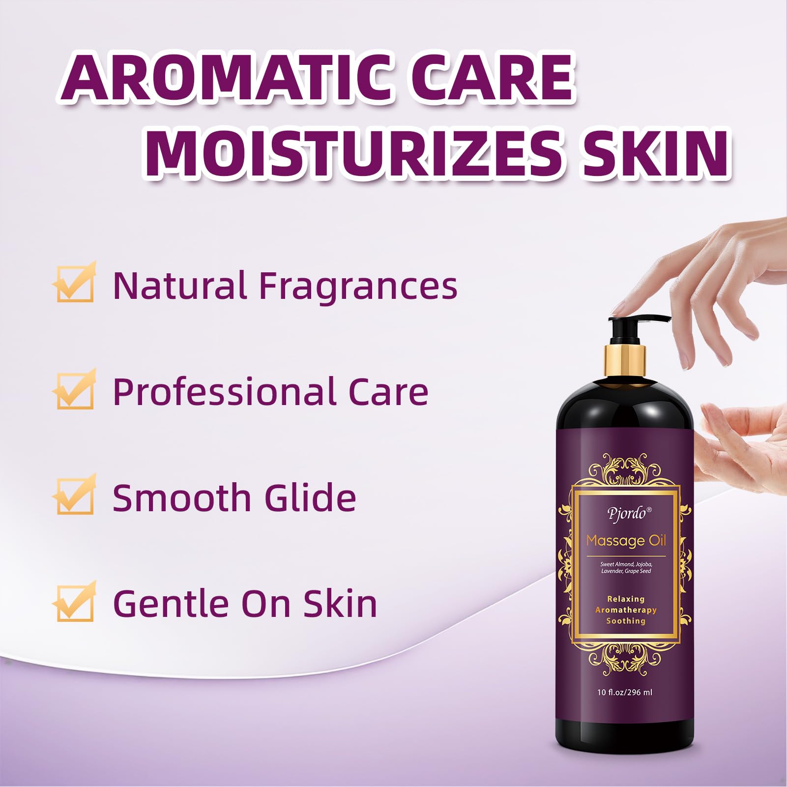 Pjordo lavender massage oil hand-massage shows quick absorption for soft skin.