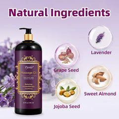 Pjordo lavender massage oil pour demonstrates smooth, non-greasy application for massage.