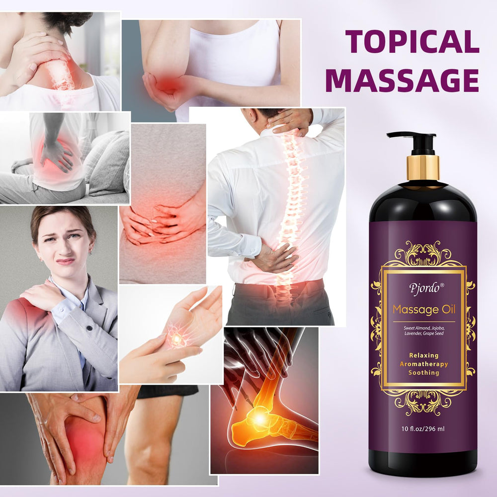 Pjordo lavender massage oil spa-scene evokes calm home spa ambiance.