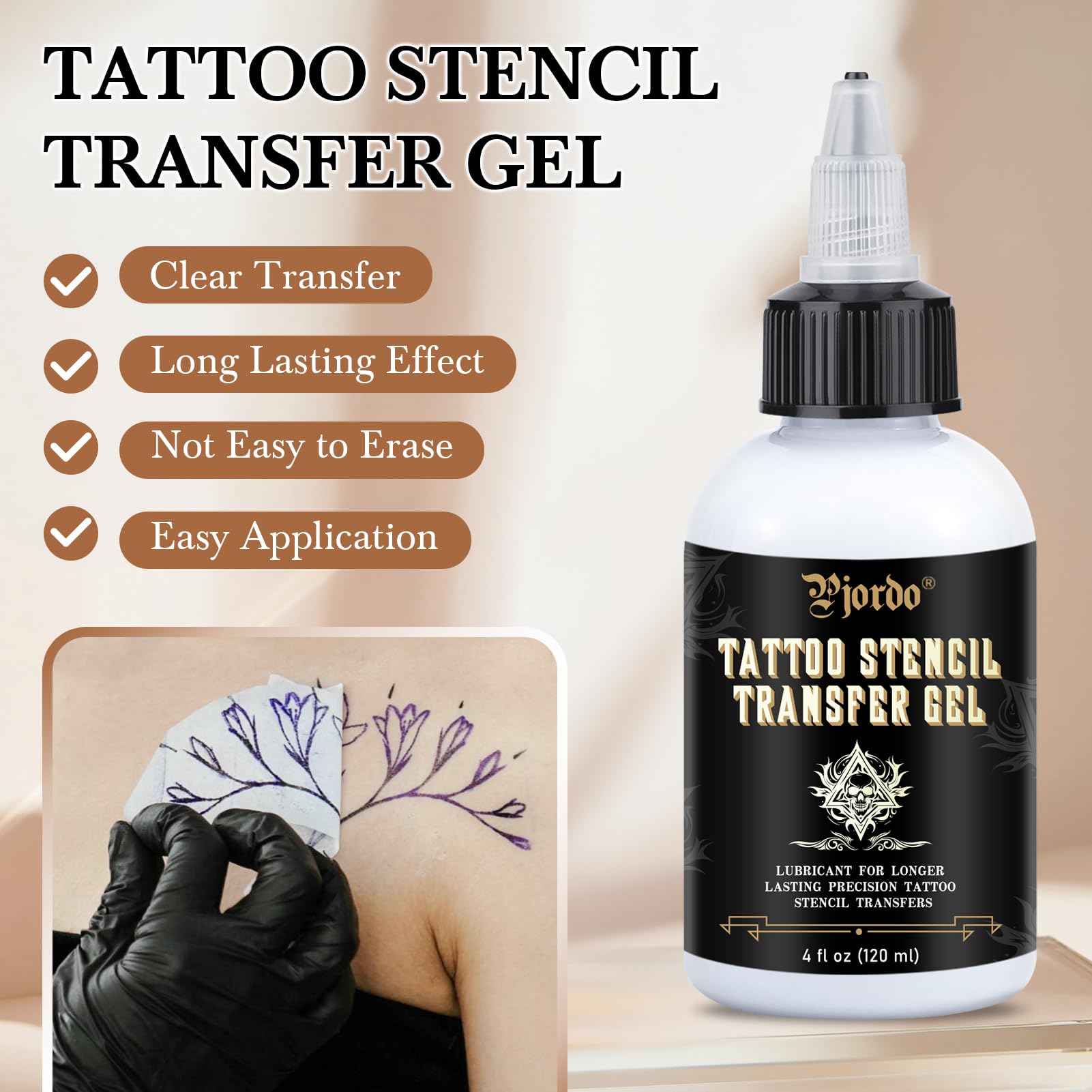 Pjordo stencil gel applied with transfer paper yields clean, efficient transfers.