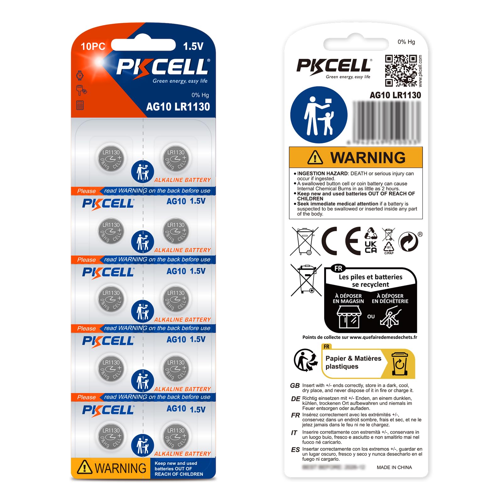 PKCELL LR1130 battery suitable for music cards with compact power