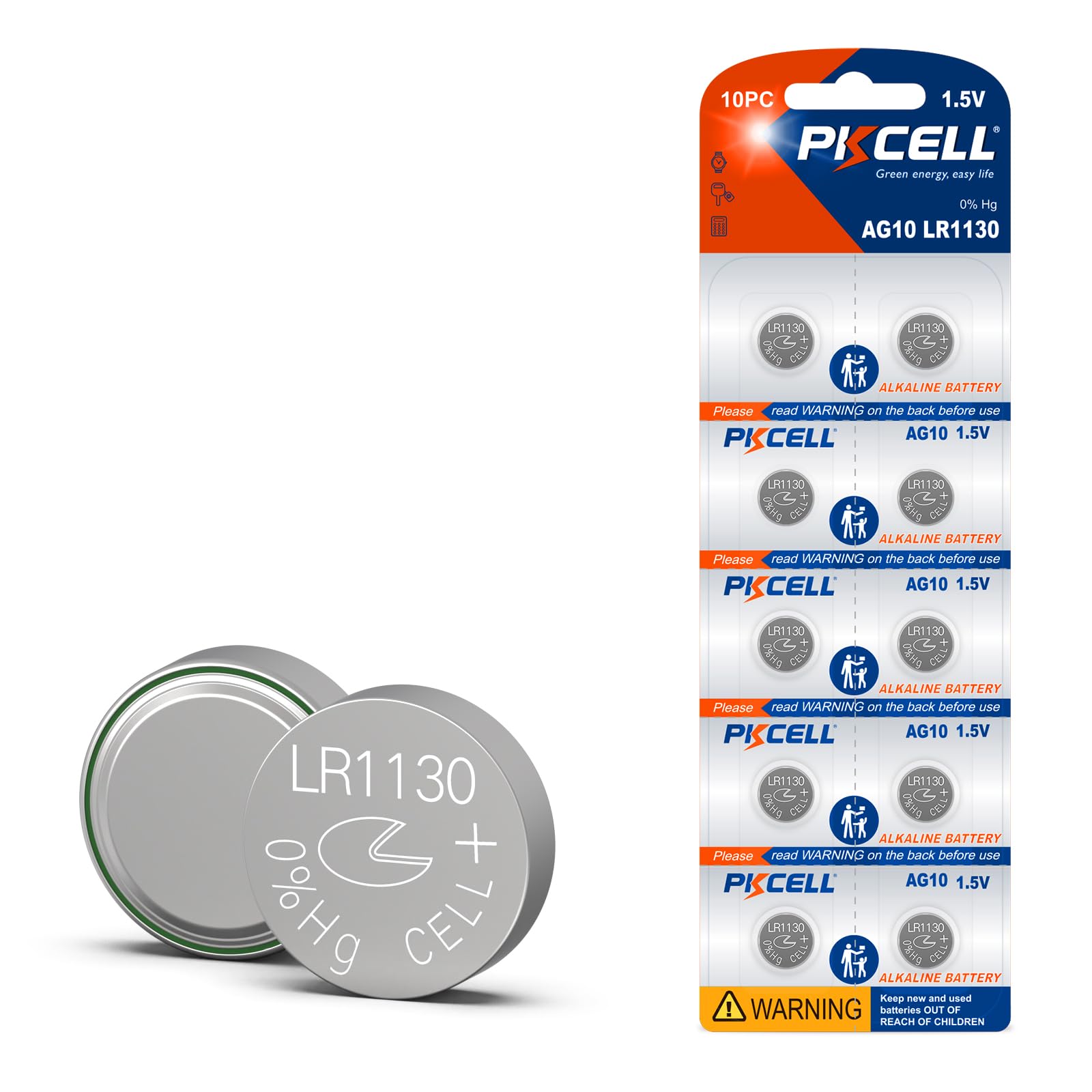 PKCELL LR1130 battery pack front view powering compact devices