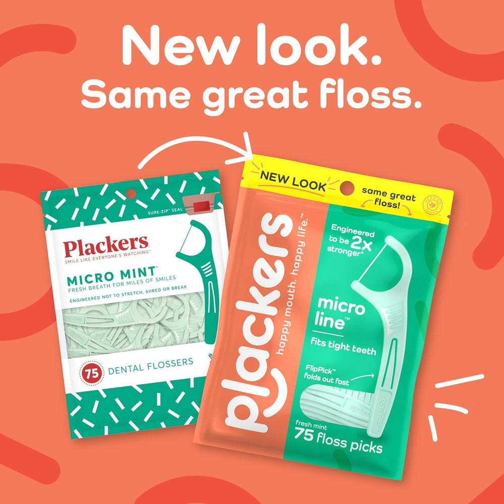 Plackers Micro Mint floss picks handle with fold-out toothpick for hygienic removal.