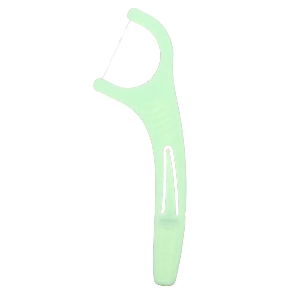 Plackers Micro Mint floss picks in use between teeth for daily care.