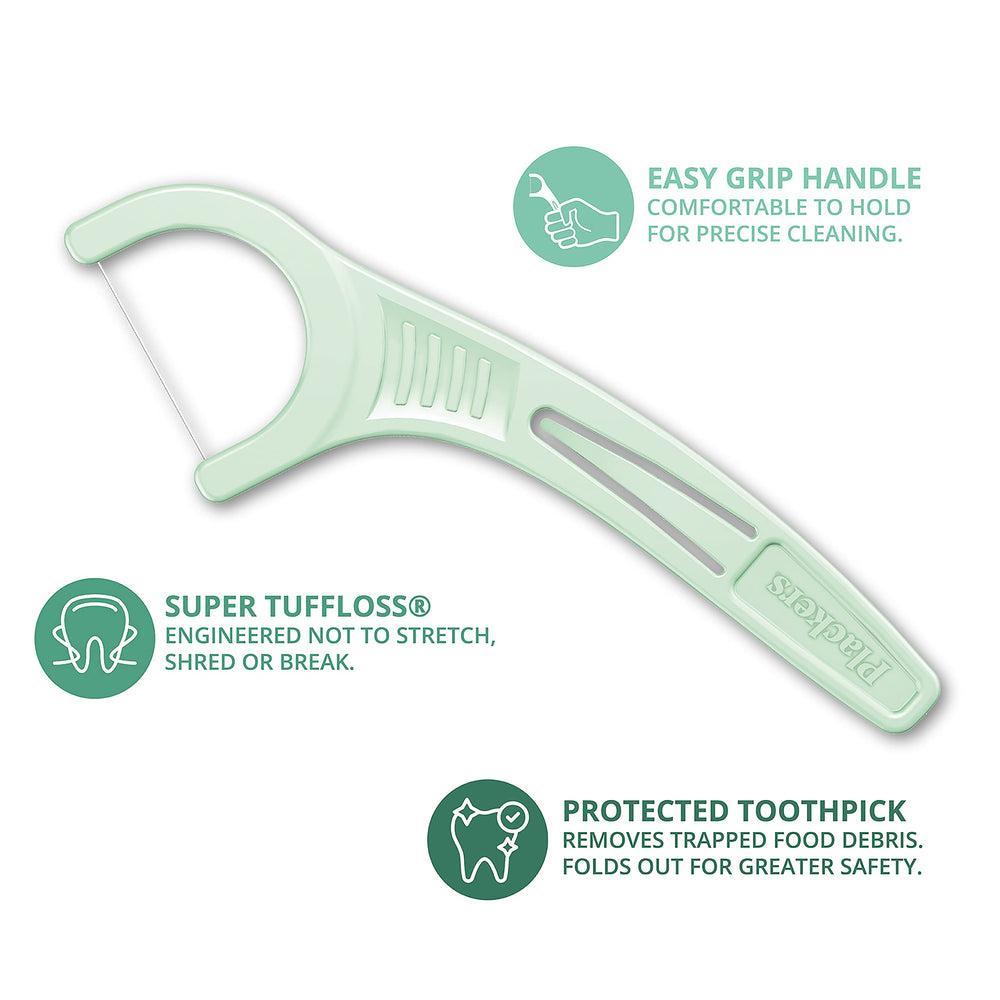 Fold-out dental pickup on Plackers Micro Mint for quick cleaning.