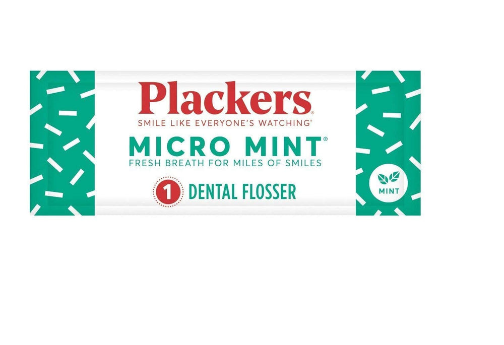 Plackers Micro Mint flossers in packaging for travel use.