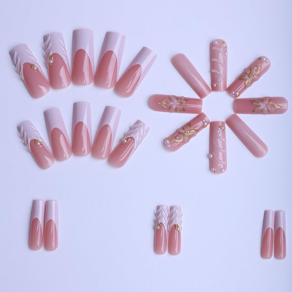 plalely close-up of pearl charms design on nails