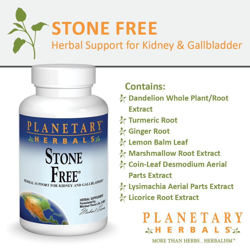 Planetary Herbals Stone Free bottle on a desk suggesting daily wellness.