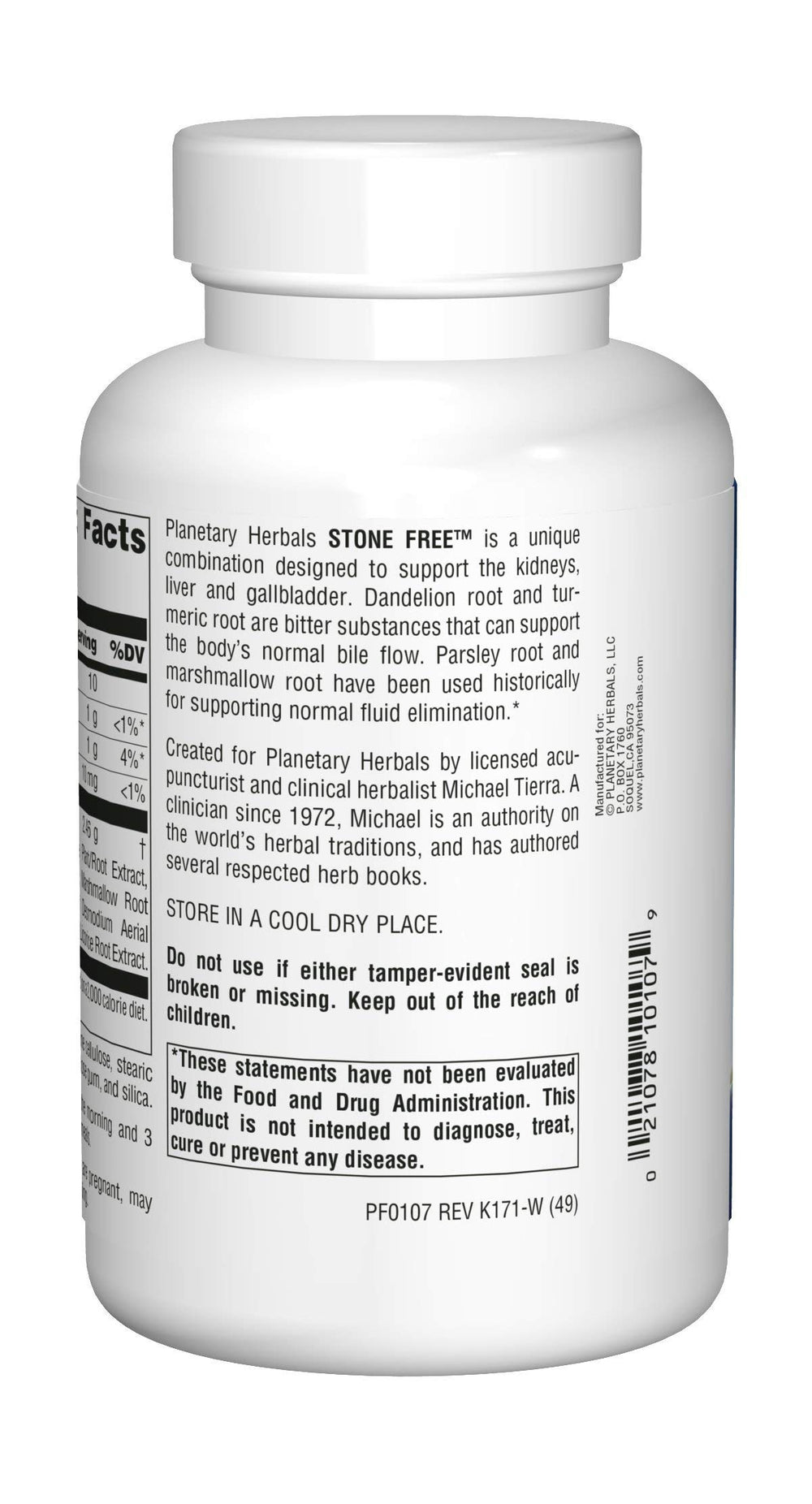 Planetary Herbals Stone Free capsules close-up showing herbal blend.