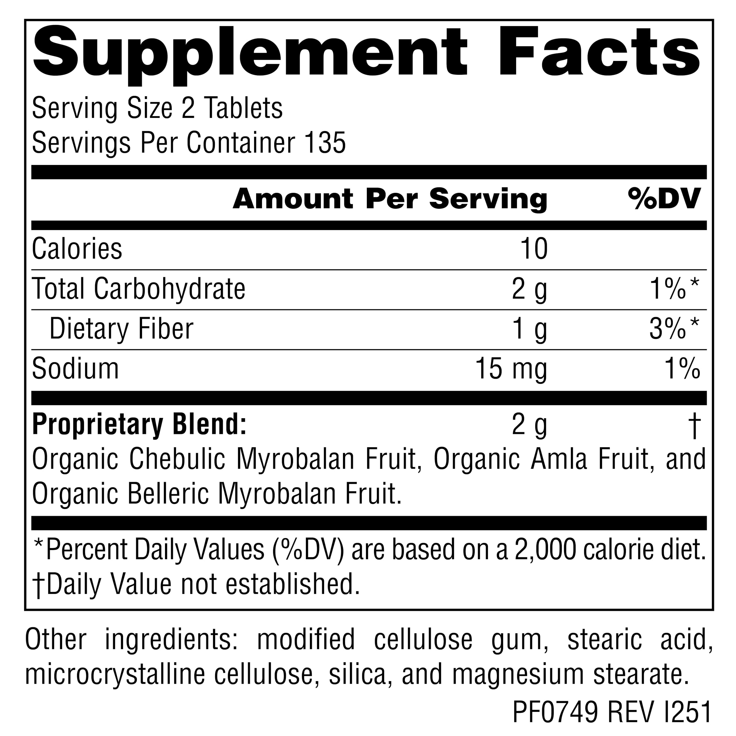 Planetary Herbals Triphala bottle label showing natural balance and wellness benefits.