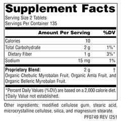 Planetary Herbals Triphala bottle label showing natural balance and wellness benefits.