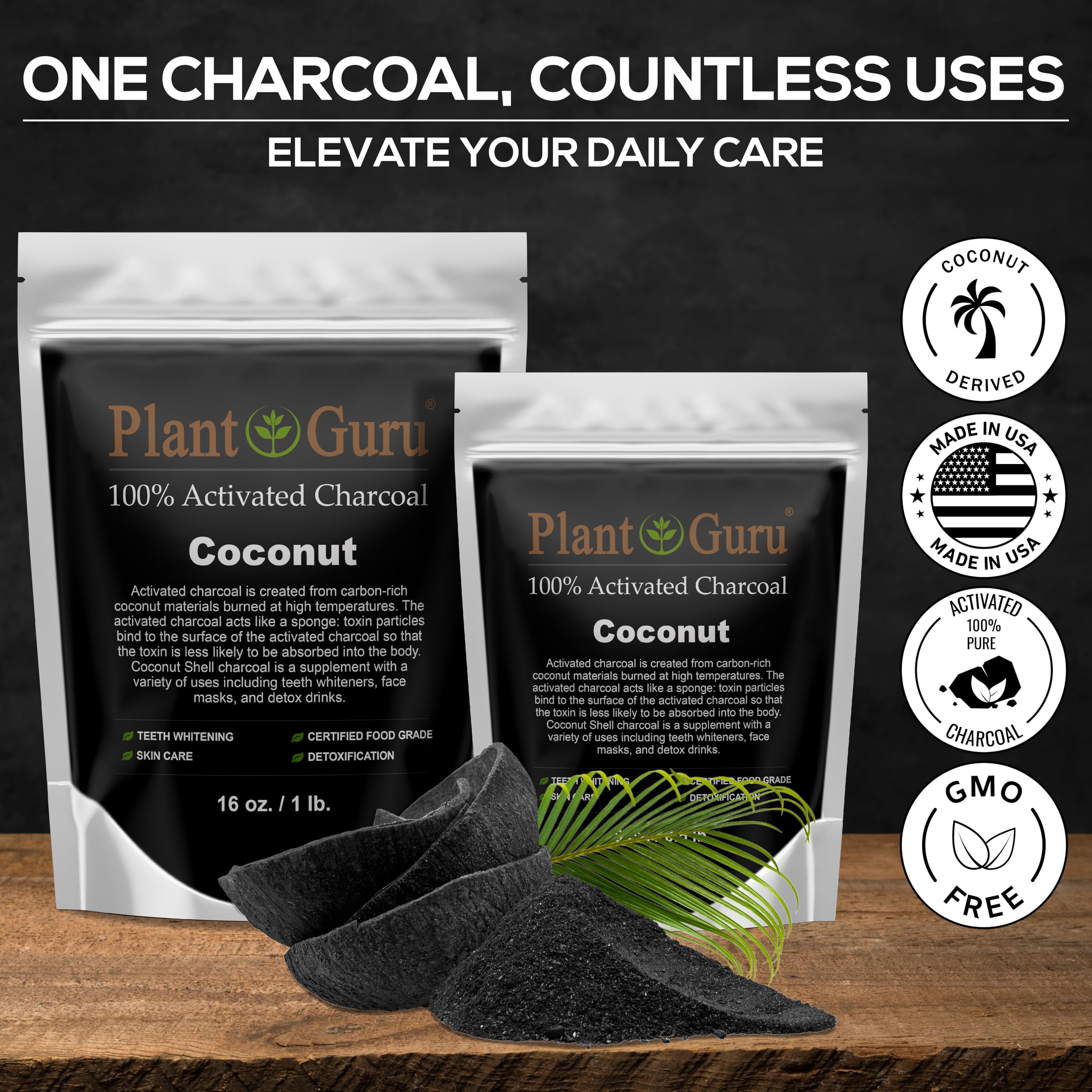 Plant Guru activated charcoal powder used for teeth whitening