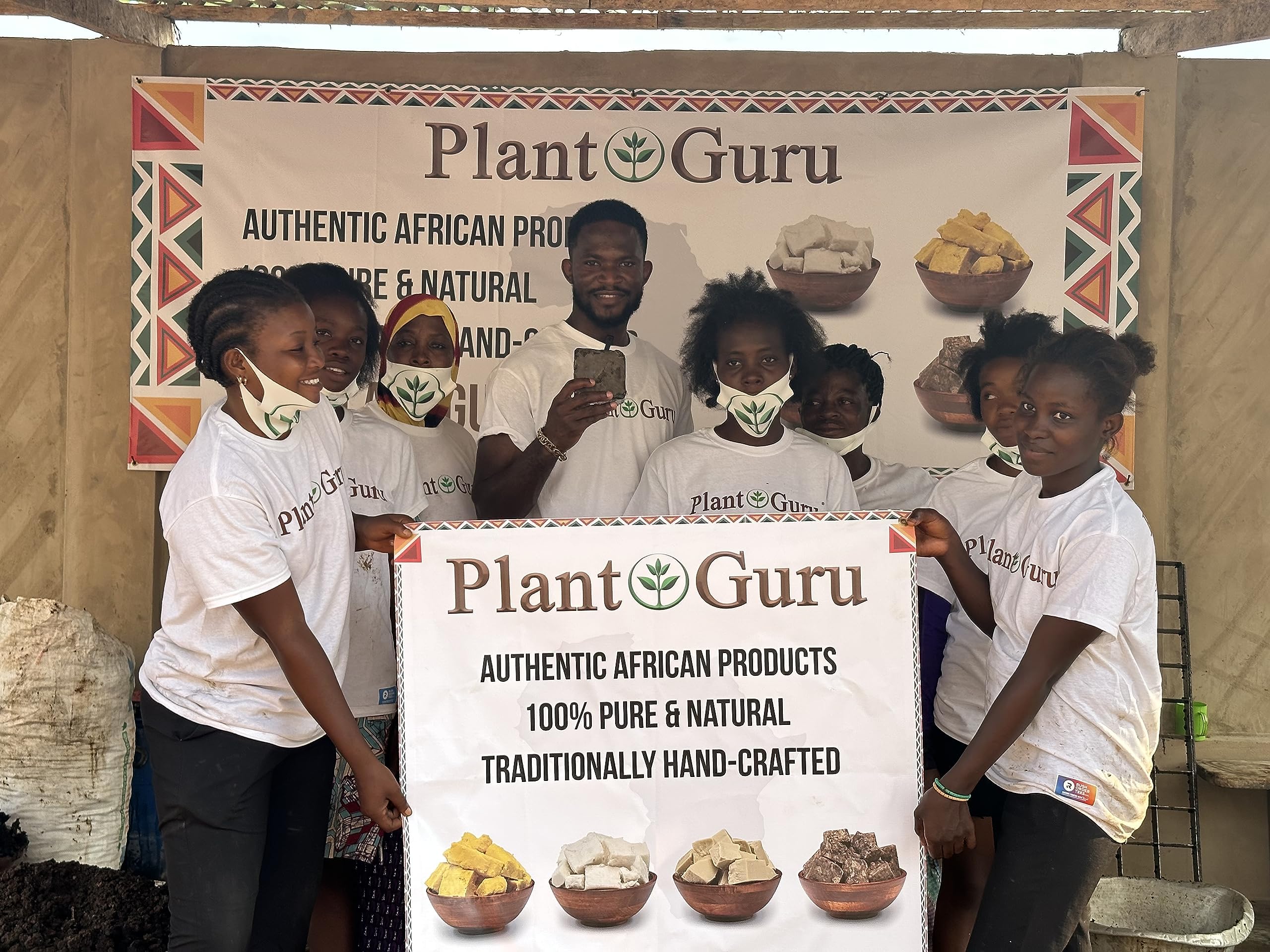 Plant Guru African Black Soap bar 8 oz facial-care focus image suggests improving uneven tone over time.