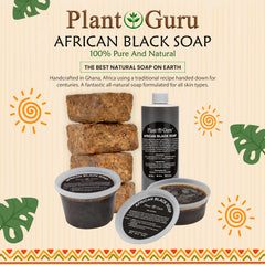 Plant Guru African Black Soap bar 8 oz lather-ready image suggests gentle cleansing for face and body.